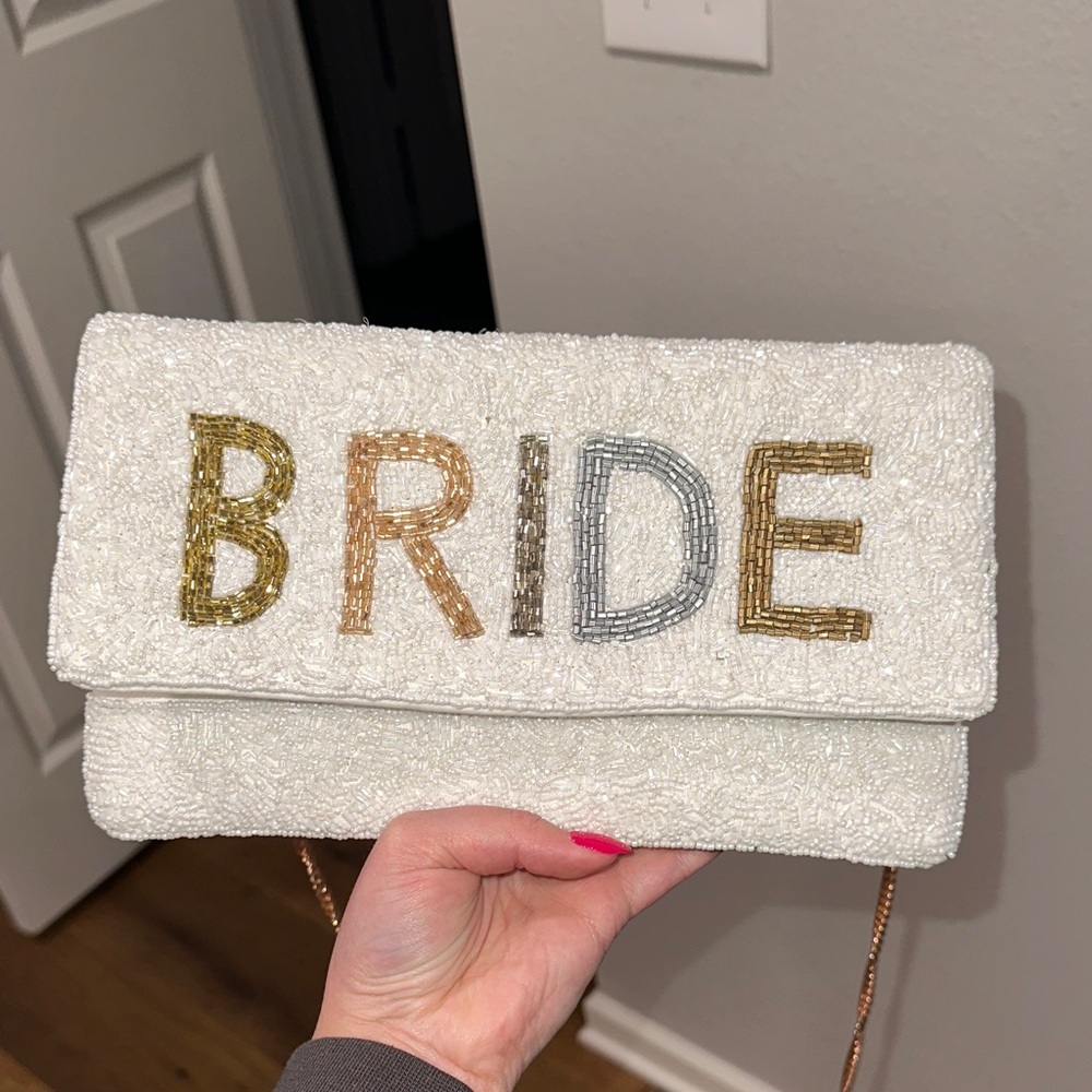 Elegant White Beaded Bride Clutch